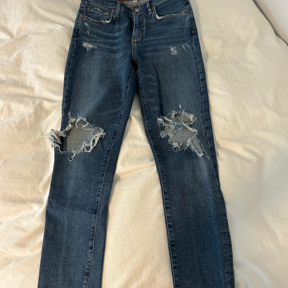 Agolde Dark Blue Distressed Skinny Jeans